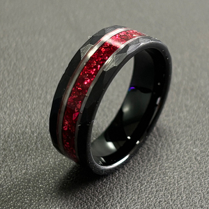 خاتم الزفاف الكلاسيكي للرجال من ألين ، نيزك ورقة الذهب المسحوق ، مع تطعيم الحجر الرملي الأزرق ، نمط الذهب الوردي - Product Image 2