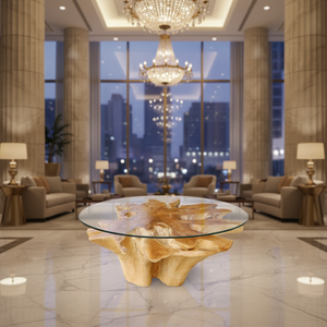 Mesa de Centro Redonda de Raíz de Teca de Lujo Moderno, Construcción de Madera Sólida con Vetas Naturales, Ecológica y Duradera para Hoteles, Resorts y Villas - Product Image 1