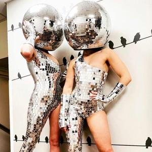 Vente chaude <span class=keywords><strong>Disco</strong></span> Miroir Costume Fête Scène Femme <span class=keywords><strong>Adulte</strong></span> Cosplay Discothèque Partie Argent Miroir Costume - Product Image 1