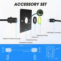 Kabel Ekstensi Ganda USB 3.0 Tahan Air IP68 Konektor Industri Panel Mount M20 dengan Tutup Anti Debu untuk Kamera Luar Ruangan Layar LED