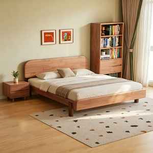 Minimalist <b>Oak</b> Wood Queen Size Bed <b>Frame</b> with Storage Drawer and Plywood Panel Design - Product Image 4