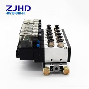 ZJHD电磁阀4V210-08 DC24V G PT1/4 2位置5路6空间歧管，带底座消声器快速配件组 - Product Image 3