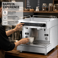 Cafetera Italiana Semiautomática, Modelo Profesional Comercial con Dos Cabezales y Dos Calderas, Extracción Automática, Vaporizador
