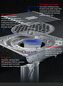 Siphon de sol carré en acier inoxydable de 100 mm anti-odeur pour piscine, grille de drainage de sol, siphon d'évier - Product Image 4