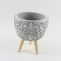 Pot de fleurs en ciment nordique durable fait à la main de haute qualité avec pieds en bois pour la décoration de la maison et du jardin