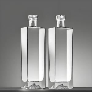도매 500ml 평면 유리 병 그라디언트 색상 위스키 브랜디 보드카 주스 영혼 저장을위한 화산 바닥 사각형 디자인 - Product Image 4