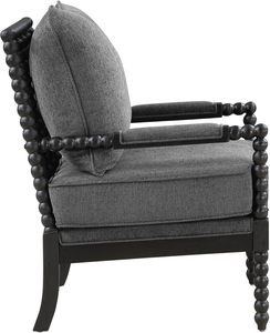Silla de acento <span class=keywords><strong>Eliza</strong></span> con respaldo de espiga, tela gris carbón y madera negra, muebles para el hogar - Product Image 4