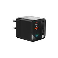 Chargeur GaN 65W PD avec affichage numérique LED, chargeur rapide USB C 2-en-1, adaptateur secteur à prise pliable pour smartphones