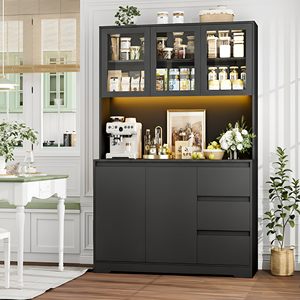 Armoire de cuisine moderne SENYU de 71 pouces avec portes en verre, éclairage LED et station de charge - Product Image 4