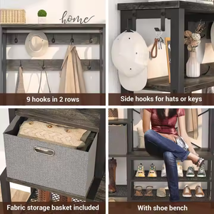 <span class=keywords><strong>Porte</strong></span>-<span class=keywords><strong>manteau</strong></span> d'entrée en métal avec 3 étagères et 4 crochets – Meuble minimaliste pour rangement de salle de bain - Product Image 4