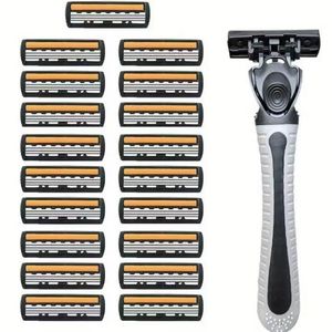 Manual <b>Razor</b> With Black Handle Yellow Three Layer Stainless Steel Blades For Men Face Shaving - Product Image 4