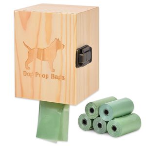 Dispensador de bolsas para excrementos de perro para exteriores, soporte de pared, estación de bolsas para desechos de mascotas, caja de madera con patrón de huellas para jardín, estaca para patio, almacenamiento de pared para porche - Product Image 1