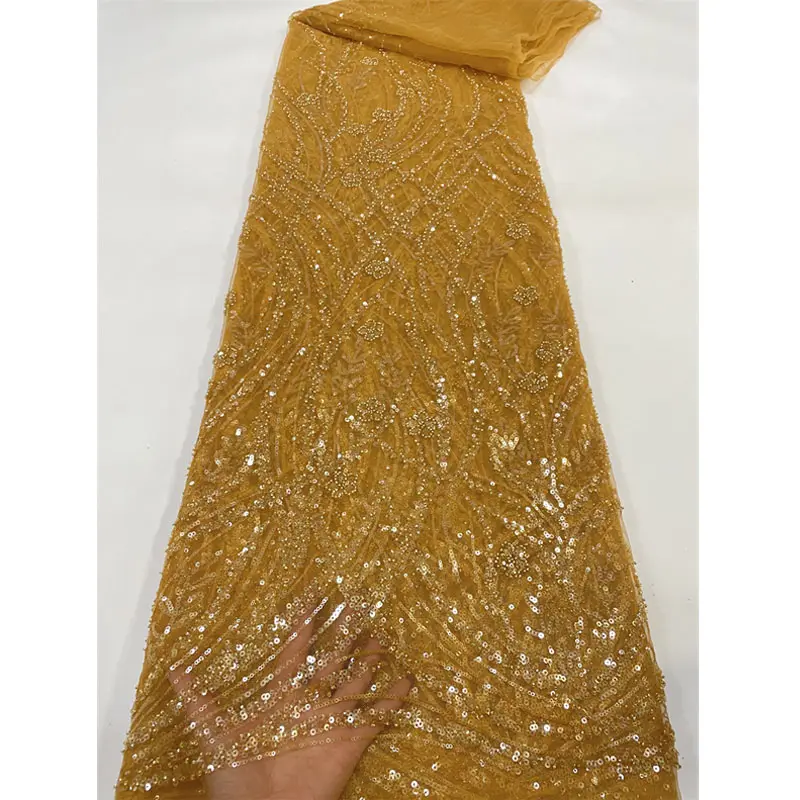 Robe de mariée de luxe en paillettes perlées de haute qualité, tissu africain en dentelle, tulle, dentelle, maille française, tissu en dentelle pour mariage