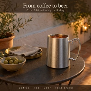 Vaso de cerveza de acero inoxidable de 380 ml, vaso de cerveza de doble capa con asa que mantiene el frío, adecuado para fiestas familiares, cumpleaños, etc. - Product Image 2
