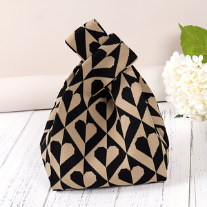 New Single Shoulder Woven Bag <strong>Black</strong> and White <strong>Handbag</strong> <strong>Small</strong> Design Knitted Tote Bag Collection Autumn and Winter - Product Image 1