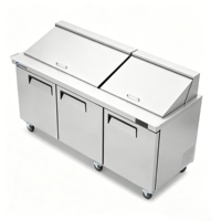 Réfrigérateur de préparation de salades pour restaurants et hôtels, station de préparation, refroidisseur d'air monotempérature, 3 portes, acier inoxydable, 72 pouces