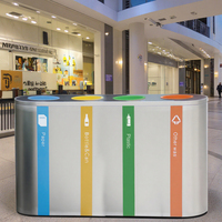 Vente en gros Poubelle d'aéroport écologique intérieure/extérieure en acier inoxydable à 4 compartiments Couvercle de poubelle Poubelle de recyclage colorée