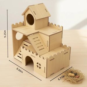 Casita de Madera de 3 Niveles Estilo Castillo para Hámster con Rampas y Plataformas de Escalada, Casa de Juegos para Hámster, Gerbil y Ratón - Product Image 3