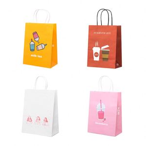 ถุงกระดาษคราฟท์สีขาวน้ำตาลสำหรับขายส่งขายปลีก พิมพ์โลโก้ตามสั่ง สำหรับอาหารจานด่วน นม ซูชิ เยลลี่ สลัด พร้อมหูหิ้ว - Product Image 6