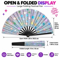 Éventails personnalisés portatifs en plastique 33 cm (13 pouces) en bambou et bois, éventails scintillants holographiques pour la danse nocturne