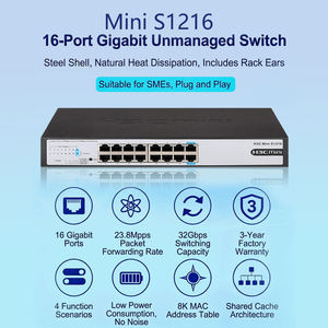 สวิตช์เครือข่ายอีเธอร์เน็ตแบบไม่ต้องจัดการ H3C Mini S1216 16 พอร์ต ประหยัดพลังงานได้ดีที่สุด พร้อมฟังก์ชัน SNMP QoS VLAN - Product Image 1