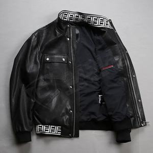 Invierno otoño negro blanco-elástico Stand-Collar ropa de cuero genuino-prendas de vestir exteriores de talla grande hombres moda chaqueta de piel de cabra abrigos - Product Image 2