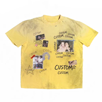T-shirt vintage en coton pour homme, 300 g/m², coupe ample, effet vieilli, déchiré, col rond côtelé, style rétro, multi-graphe, streetwear