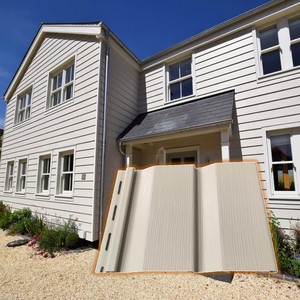 Panneau de bardage extérieur en PVC imitation <span class=keywords><strong>bois</strong></span>, installation facile, imperméable, ignifuge, surface anti-UV, pour hôtel, villa - Product Image 2