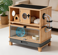 Cage Écologique en Bois Massif pour Hamster et Chinchilla - Habitat Durable à 2 Niveaux avec Tunnel Connecteur - Cadeau pour Petits Animaux