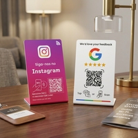 Support de table NFC en PVC |   Support d'affichage tactile personnalisé avec code QR, puce NFC sans contact, carte cadeau Google Play et avis Google