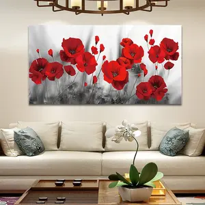 Pintura a óleo romântica em tela, flores vermelhas de poppies e impressões, imagens de arte de parede para sala de estar