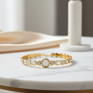 Stainless Steel <b>Shell</b> <b>Bracelet</b> Gold Tone With Diamonds Cuff Fashion Jewelry Unisex Gift Geometric Trendy Bezel Setting - Product Image 3