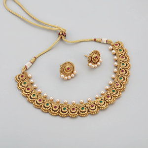 Collier traditionnel rose foncé et vert serti de bijoux fins en pierre Pota plaquée or SFNECK77 - Product Image 2