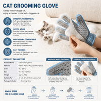 Gant de toilettage pour animaux de compagnie en silicone pour chats et chiens, pour l'élimination des poils lâches et le massage, disponible en versions pour main gauche et droite et en différentes tailles