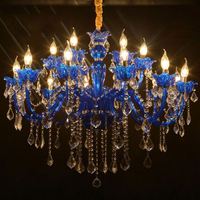Lámpara de Araña de Cristal Luminosa Azul Grande de Estilo Europeo Moderno para Iluminación Interior de Sala de Estar, Dormitorio, Salón de Banquetes, Colgante Central