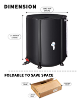 Réservoir d'eau de pluie pliable de 53 gallons en PVC noir uni avec revêtement en maille, système portable de récupération d'eau de pluie avec robinet