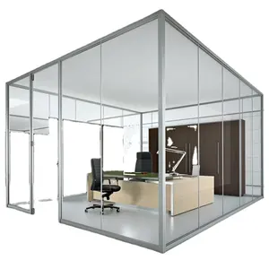 Office aluminium frame wall glass partition with soundproof