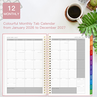 Agenda Personalizada en Espiral A5, Planificador Mensual con Pestañas de Índice Mensual Coloridas, Banda Elástica, para Oficina y Escuela
