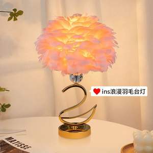 Swan-Style French Cream <b>Table</b> <b>Lamp</b> with Romantic Warm Night Light Luxury Feather Ornament for Bedroom Bedside Wedding Room Decor - Product Image 3