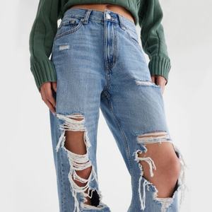 Jean déchiré taille basse personnalisé avec logo, dernière collection, pour femme, longueur cheville, style streetwear, pantalon en denim pour femme - Product Image 2