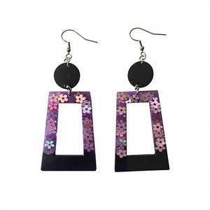 Pendientes Colgantes Clásicos Bohemios de Aro de Resina Morada con Purpurina, Chapados en Oro, con Ganchos Bonitos, Joyería de Moda para Mujer, para Fiesta - Product Image 4