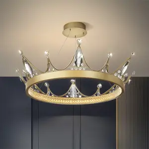 Simig aydınlatma lüks altın taç avize yuvarlak şapka led otel lobisinde villa dekor k9 kristal kolye ışık