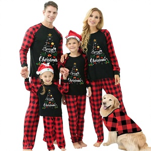 Abbigliamento Coordinato Famiglia per Natale, Pigiami a Maniche Lunghe per Genitori e Figli, Loungewear con Motivo a Quadri per <span class=keywords><strong>Mamma</strong></span>, <span class=keywords><strong>Papà</strong></span> e Bambino - Product Image 1