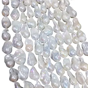 15x 25毫米高品质AA大尺寸珠线真天然淡水巴洛克珍珠淡水珠宝制作松散珍珠