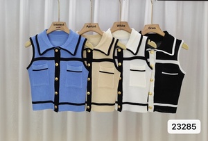 Nouvelle collection été : <span class=keywords><strong>Gilet</strong></span> tricoté style coré<span class=keywords><strong>en</strong></span> avec nœud, color block contrastant, coupe ajustée, court et sans manches pour <span class=keywords><strong>femme</strong></span> - Product Image 6
