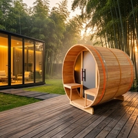 Sauna extérieur moderne en forme de baril électrique avec des tuiles en cèdre rouge massif pour utilisation en villa