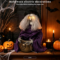 Décoration d'Halloween 2026 : Figurine Sorcière, Pot à Sucre Sorcière, Lumière à Détection Vocale avec Effet Sonore, Accessoires de Décoration