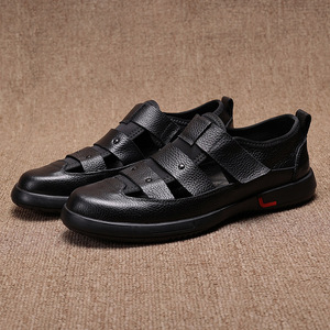 Men's Genuine Leather Flat <b>Sandals</b> <b>Closed</b> <b>Toe</b> Rubber Outsole Breathable Casual Outdoor Shoes - Product Image 2