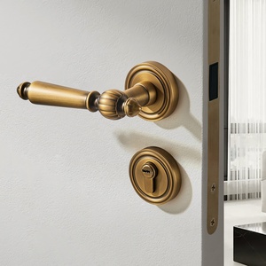Conjunto de Fechadura de Porta Europeia em Alumínio Sólido Estilo Francês com Cilindro e Maçaneta com Chave para Porta de Entrada Interna de Apartamento - Product Image 1