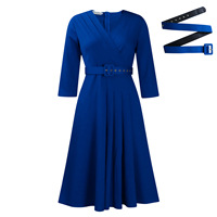 Robes officielles élégantes pour femmes, robe élégante à manches courtes, col en V, ceinture, mode modeste, robes formelles pour l'église, robes décontractées